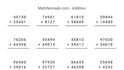 Addition, Five Digits worksheet preview