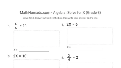 Algebra: Solve for X (with x and ÷) worksheet preview