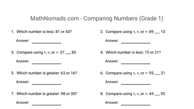 Comparing Numbers worksheet preview