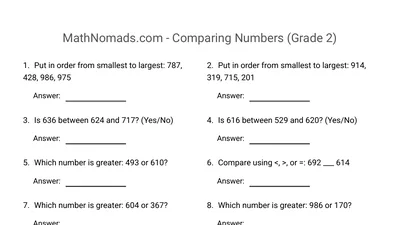 Comparing Numbers worksheet preview