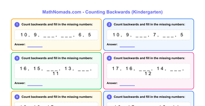 Counting Backwards (from 20) worksheet preview