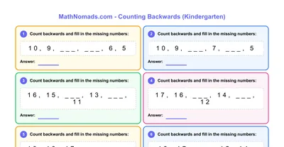 Counting Backwards (from 20) worksheet preview