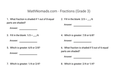 Fractions worksheet preview