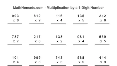 Multiplication, 3 Digits × 1 Digit worksheet preview