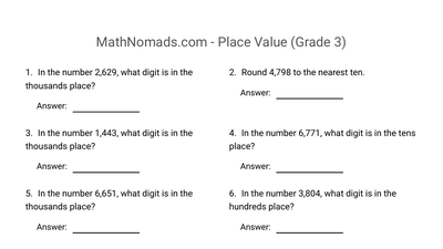 Place Value worksheet preview