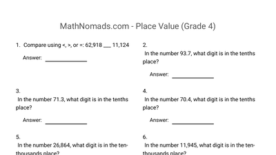 Place Value worksheet preview