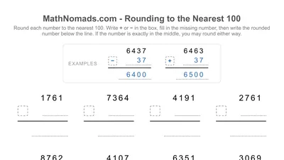 Rounding 4-Digit Numbers to the Nearest 100 worksheet preview
