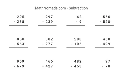 Subtraction, Borrowing worksheet preview