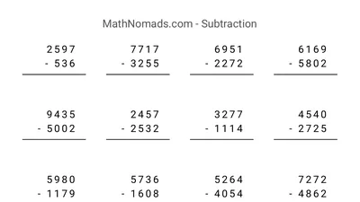 Subtraction 4-Digits, Negatives worksheet preview