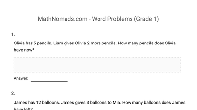 Word Problems worksheet preview