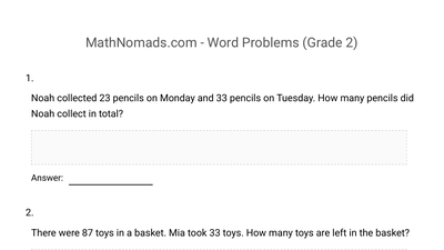Word Problems worksheet preview