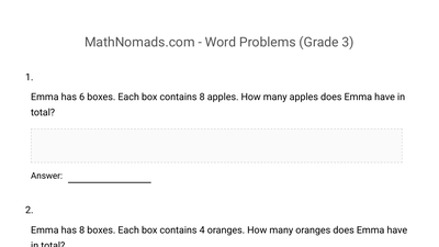 Word Problems worksheet preview