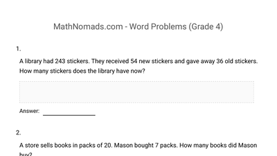Word Problems worksheet preview