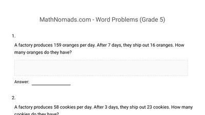 Word Problems worksheet preview